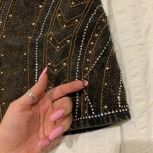 KOOPLES Denim Embellished Mini Skirt Sz 2 - Picture 5 of 5